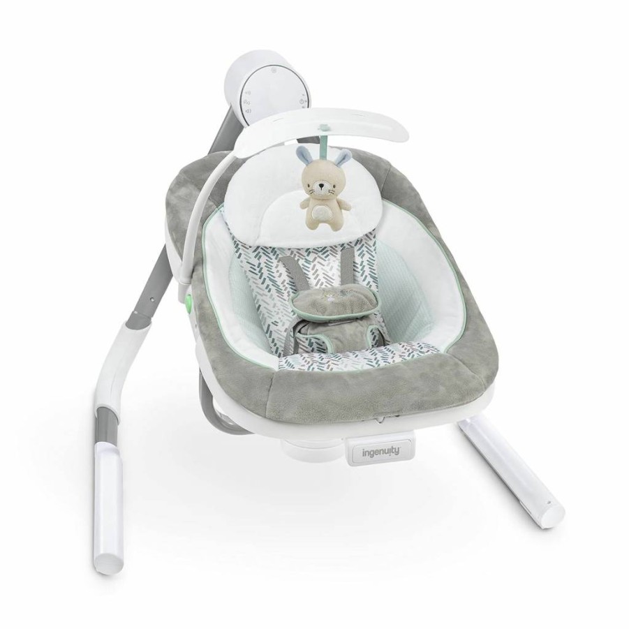 Ingenuity Sway Portable Baby Swing - 5-Speed Multi-Direction Foldable Infant Seat with Vibration & Nature Sounds for Newborns 0-9 Months (6-20 lbs), Spruce Green