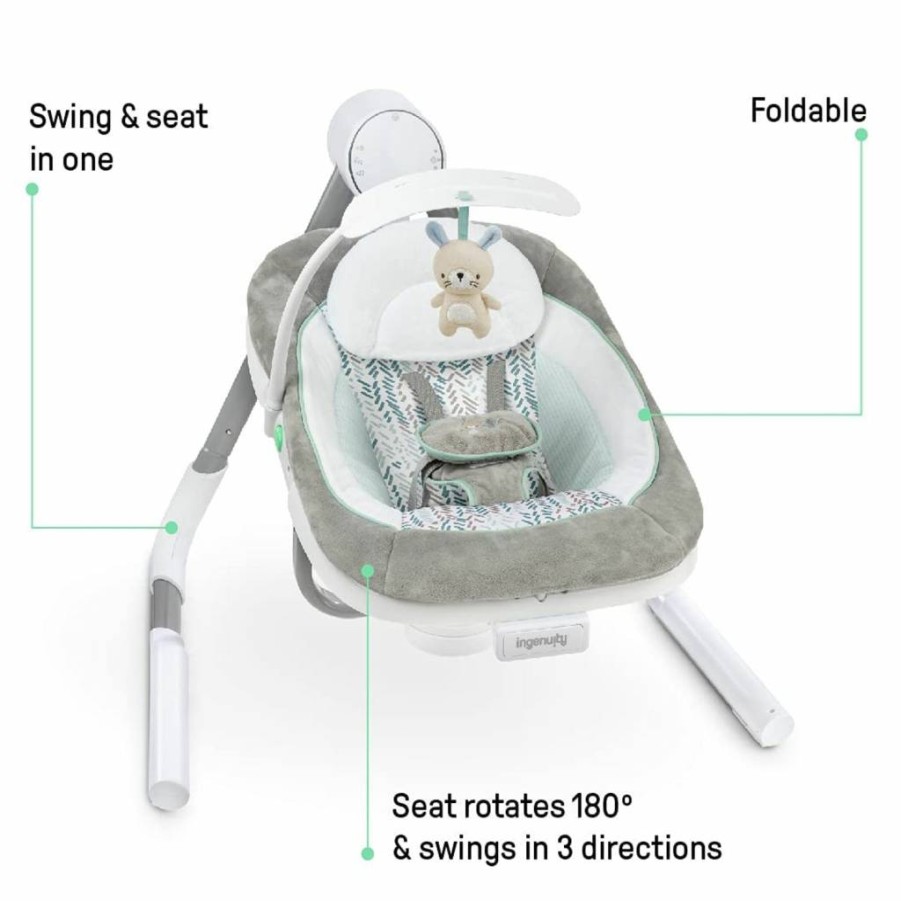 Ingenuity Sway Portable Baby Swing - 5-Speed Multi-Direction Foldable Infant Seat with Vibration & Nature Sounds for Newborns 0-9 Months (6-20 lbs), Spruce Green