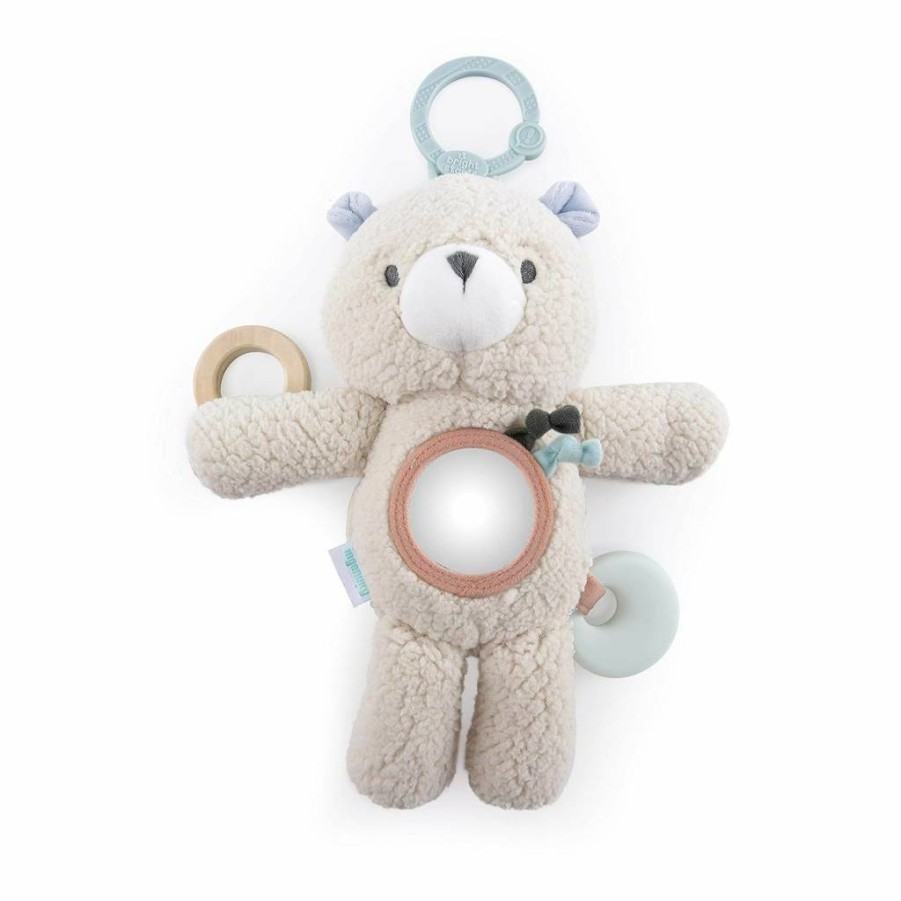 Ingenuity Nate The Teddy Bear - Premium Soft Plush Travel Toy with Wooden Teether for Newborns & Infants