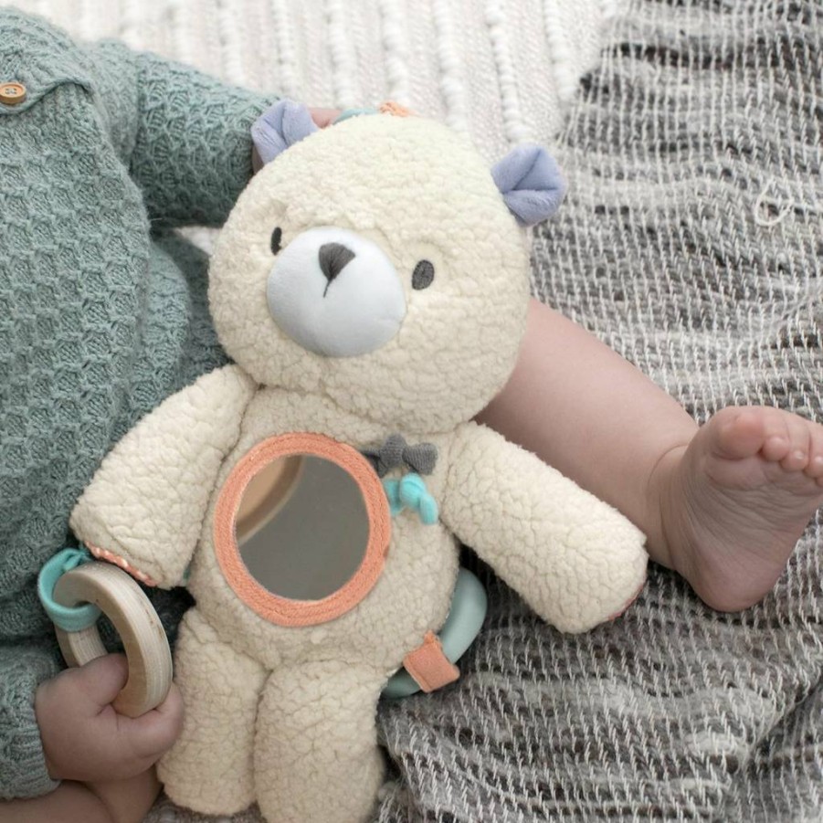 Ingenuity Nate The Teddy Bear - Premium Soft Plush Travel Toy with Wooden Teether for Newborns & Infants