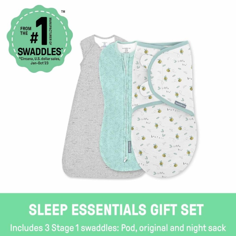 SwaddleMe Original Swaddle 3-Pack for Babies 0-3 Months (5-14 lbs) – Pod, Night Sack & Comfort Pack – Little Bees Design