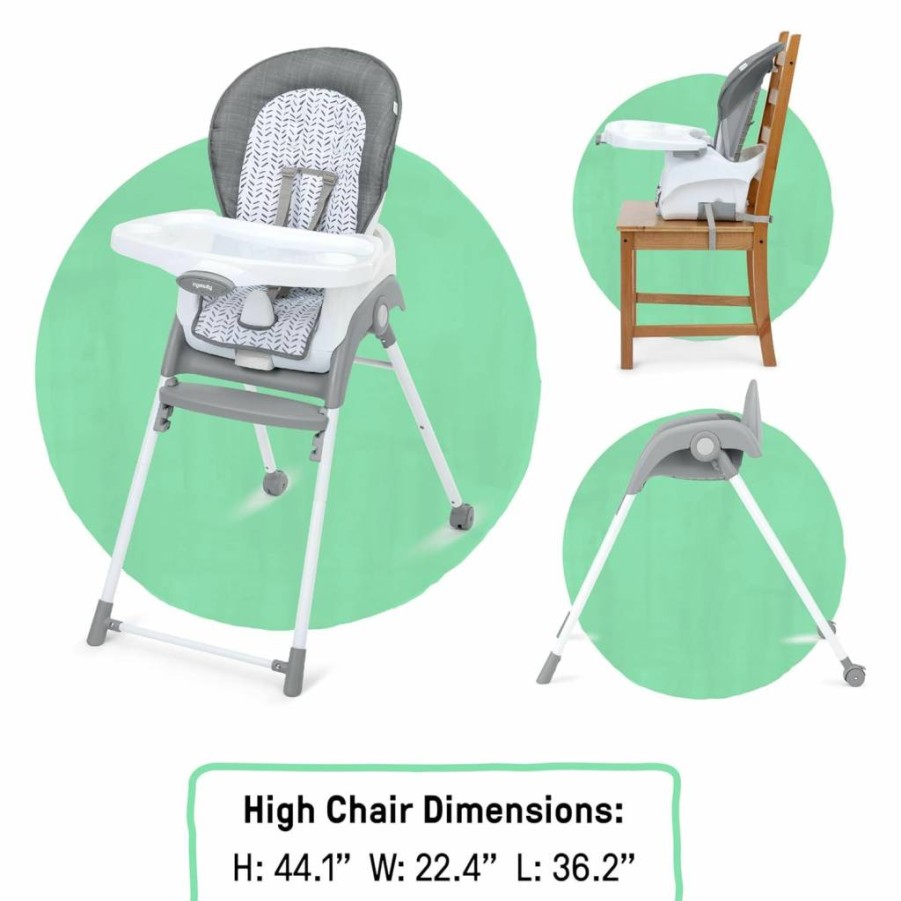 Ingenuity SmartClean Trio Elite 3-in-1 Convertible High Chair for Babies & Toddlers - Adjustable Booster Seat for Ages 6 Months to 5 Years, Easy Clean Slate Design