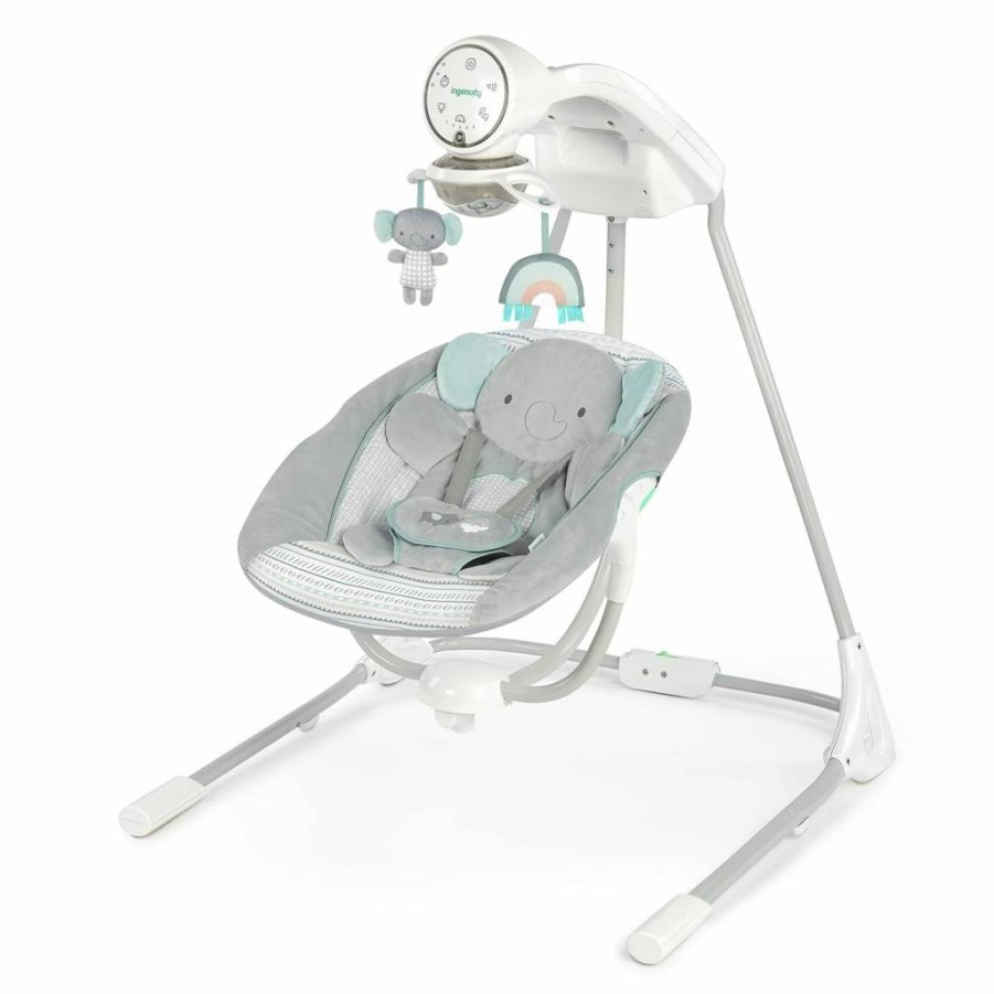 Ingenuity Inlighten Soothing Swing for Infants - Lightweight Mesh Seat with Swivel Motion & Calming Sounds - Dakota Model