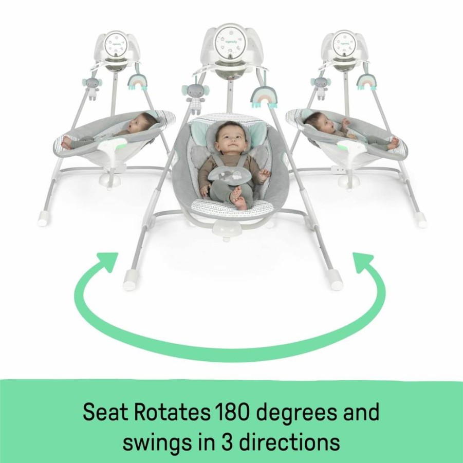 Ingenuity Inlighten Soothing Swing for Infants - Lightweight Mesh Seat with Swivel Motion & Calming Sounds - Dakota Model