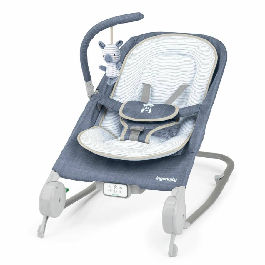 Ingenuity Baby Bouncer Seat & Rocker with Gas Relief & Anti-Colic Features, Gentle Belly Massage, 20 Soothing Songs & Melodies for Tummy Comfort - Parker Model