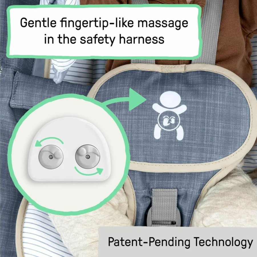 Ingenuity Baby Bouncer Seat & Rocker with Gas Relief & Anti-Colic Features, Gentle Belly Massage, 20 Soothing Songs & Melodies for Tummy Comfort - Parker Model