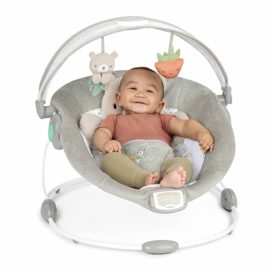 Ingenuity InLighten Baby Bouncer with Light-Up Toy Bar, Bunny Tummy Time Pillow & Adjustable Seat for Newborns & Infants - Kitt Design