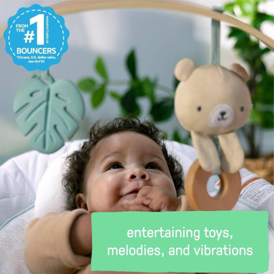 Ingenuity Morrison Baby Bouncer with Vibrations, Soothing Sounds & Toy Bar – Infant Seat for Newborns 0-6 Months Up to 20 lbs