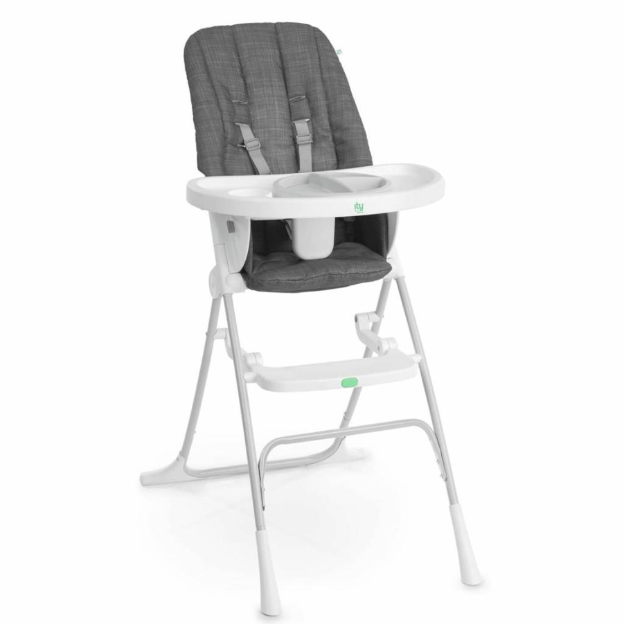 Ingenuity Sun Valley Compact Foldable High Chair for Babies 6+ Months - Grey, Food-Safe Tray, 5-Point Safety Harness, Unisex Design