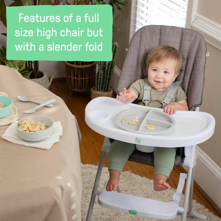Ingenuity Sun Valley Compact Foldable High Chair for Babies 6+ Months - Grey, Food-Safe Tray, 5-Point Safety Harness, Unisex Design