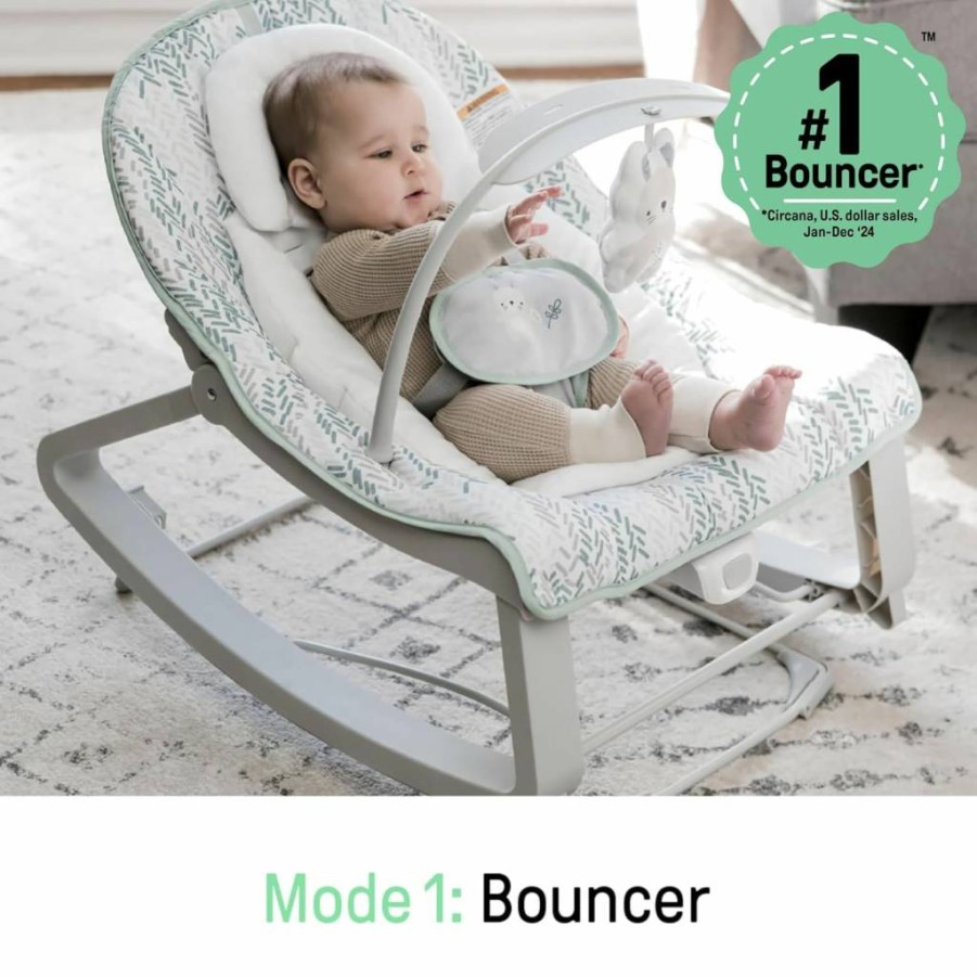 Ingenuity Grow With Me 3-in-1 Baby Bouncer, Rocker & Seat with Vibrations & Toy Bar – Adjustable for Infants to Toddlers (0-30 Months, Up to 40 lbs) – Weaver Design