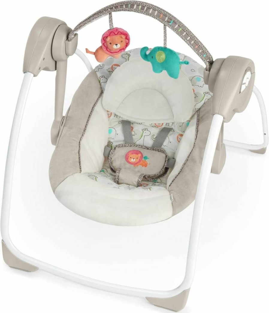 Ingenuity Comfort 2 Go Portable Baby Swing - 6-Speed, Foldable Design, Soothing Music, for Infants 0-9 Months (6-20 lbs), Fanciful Forest Pattern