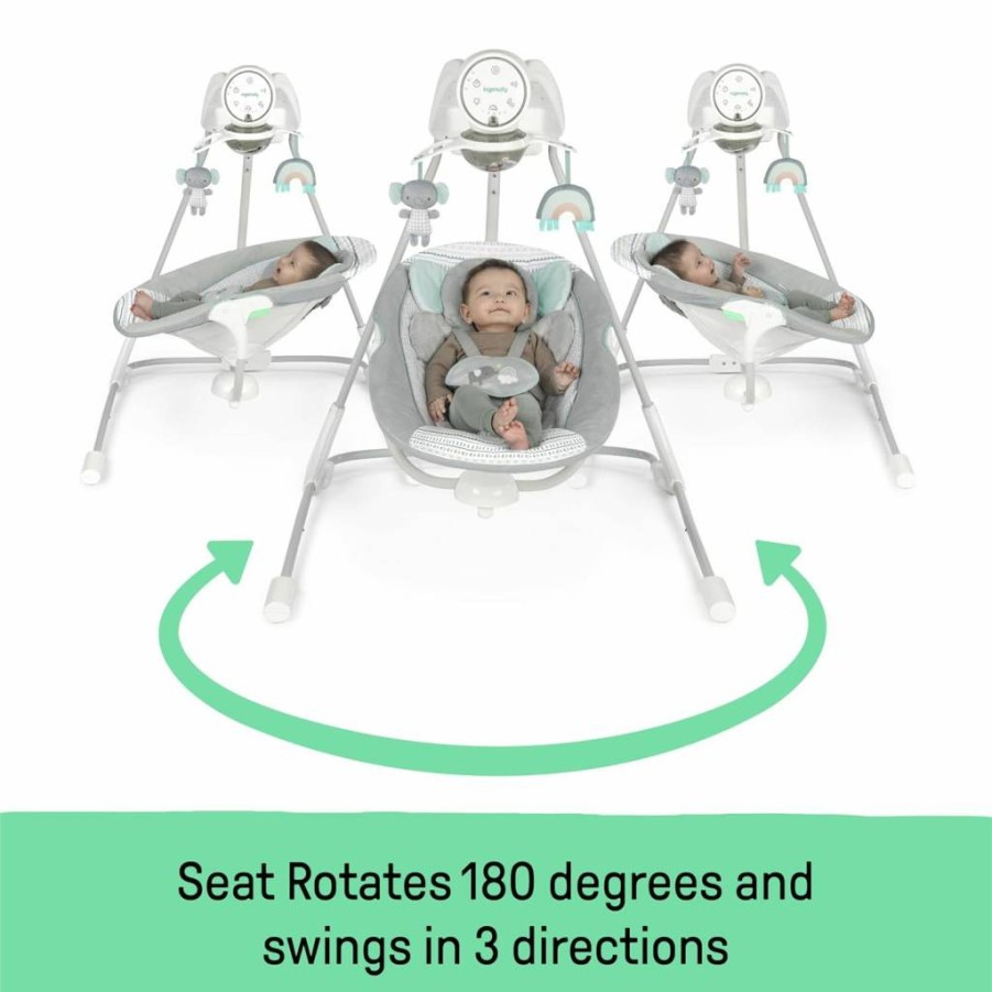 Ingenuity Braden Baby Swing with Cool Mesh Fabric, Soothing Vibrations, Nature Sounds, and Light-Up Mobile for Infant Comfort