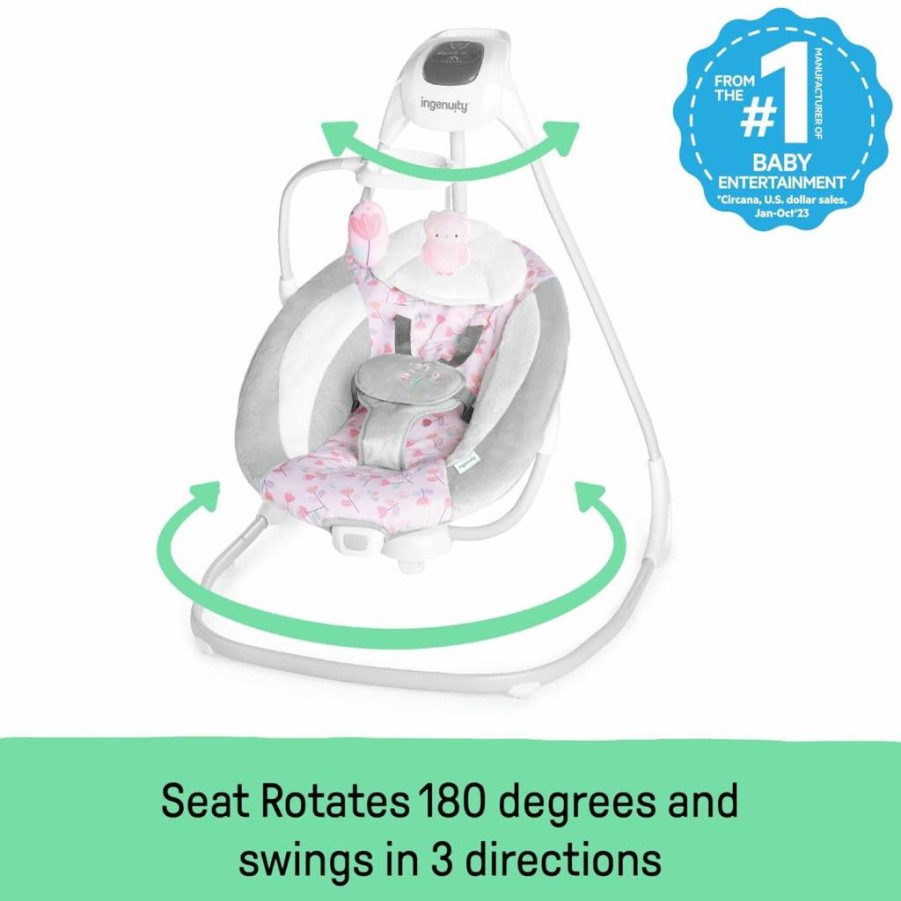 Ingenuity Simplecomfort Lightweight Baby Swing - 6-Speed, Multi-Direction Motion, Soothing Vibrations & Nature Sounds for Infants 0-9 Months (6-20 lbs), Compact Design, Everston Model