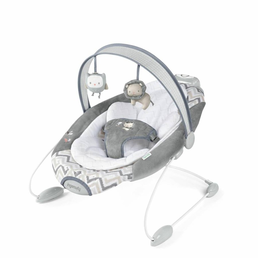 Ingenuity SmartBounce Automatic Baby Bouncer with Soothing White Noise, Calming Music & Interactive Toy Bar – Includes 2 Plush Toys for Infants 0-6 Months (Up to 20 lbs) – Braden Model