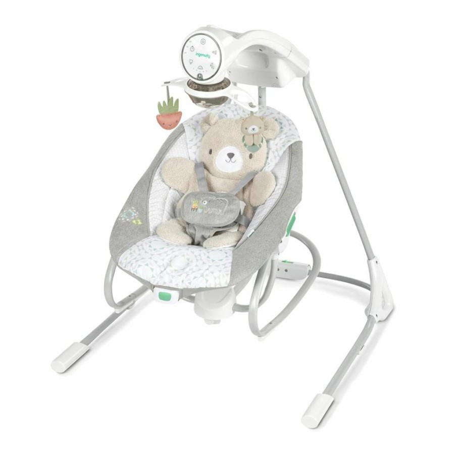 Ingenuity Inlighten 2-in-1 Baby Swing and Rocker with Vibrations, Swivel Seat, Sounds & Lights - Portable Foldable Design for Infants 0-9 Months Up to 20 lbs (Spruce Green)