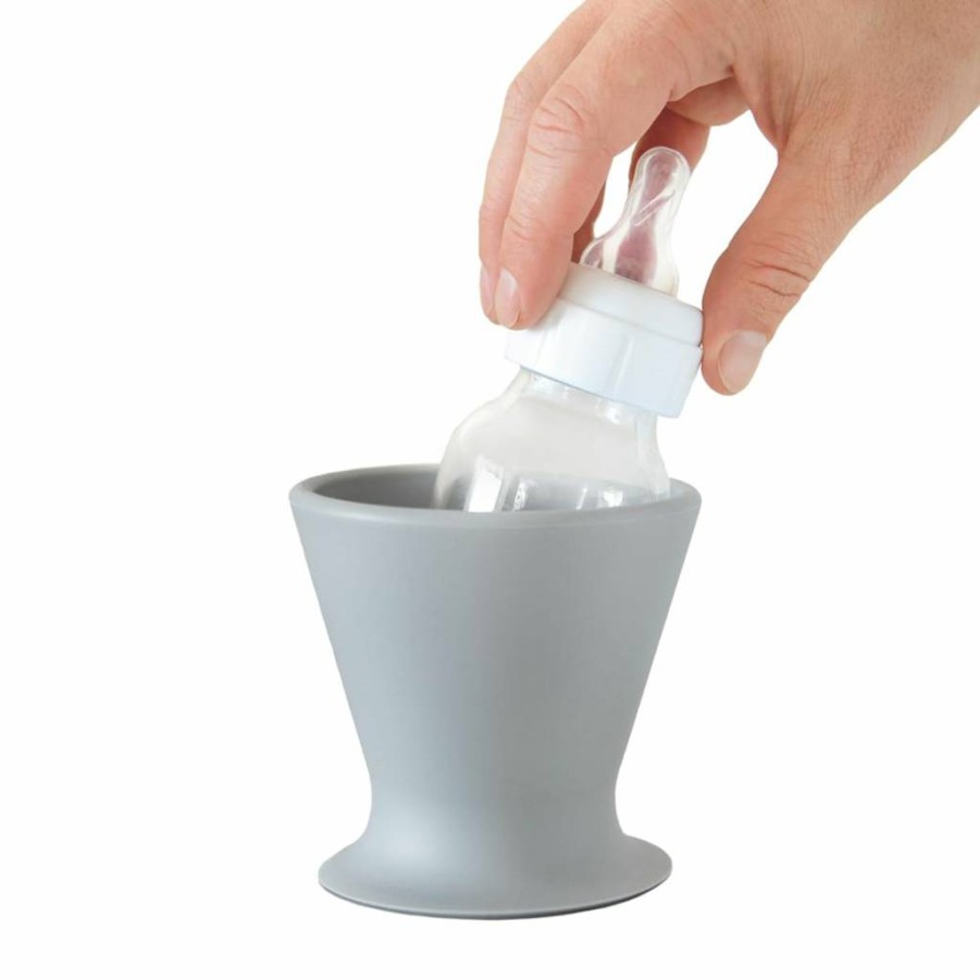 BOKEE Non-Toxic Silicone Breast Pump Holder & Baby Bottle Stand - One-Hand Milk/Formula Prep with Wide Base Suction Cup, Dishwasher Safe - White (1-Pack)