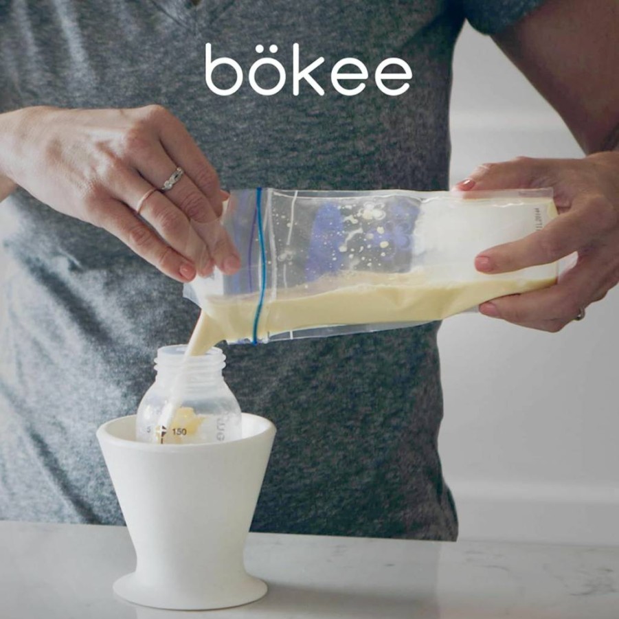 BOKEE Non-Toxic Silicone Breast Pump Holder & Baby Bottle Stand - One-Hand Milk/Formula Prep with Wide Base Suction Cup, Dishwasher Safe - White (1-Pack)
