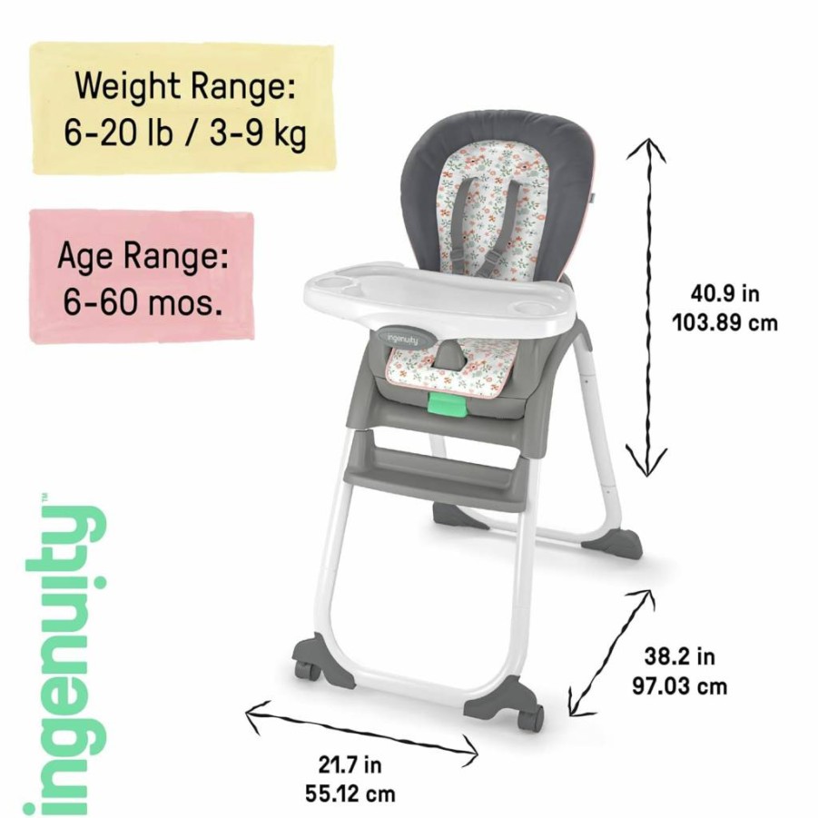 Ingenuity Milly 6-in-1 Convertible High Chair for Babies to 5 Years - 2 Dishwasher-Safe Trays & 6 Modes