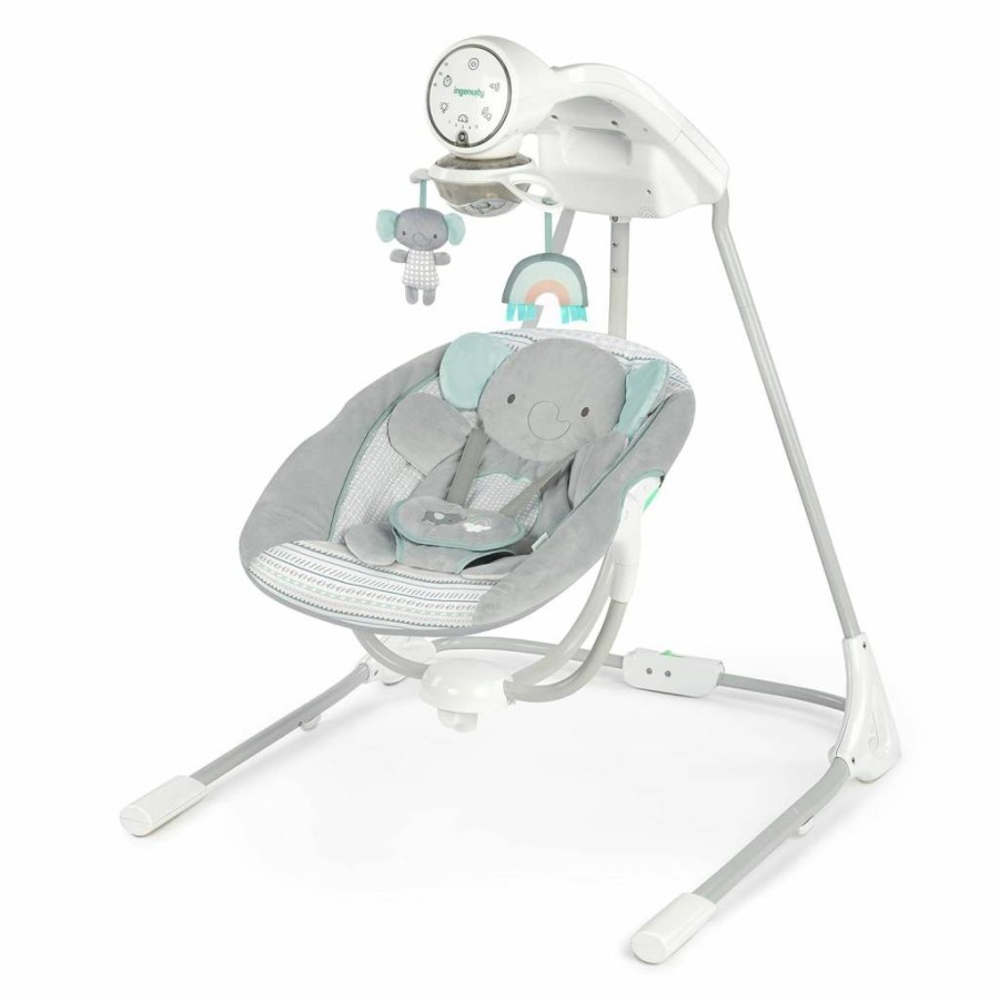 Ingenuity Inlighten 5-Speed Baby Swing with Swivel Seat, 5-Point Harness, Soothing Nature Sounds & Lights - Nally Owl Design for Infants