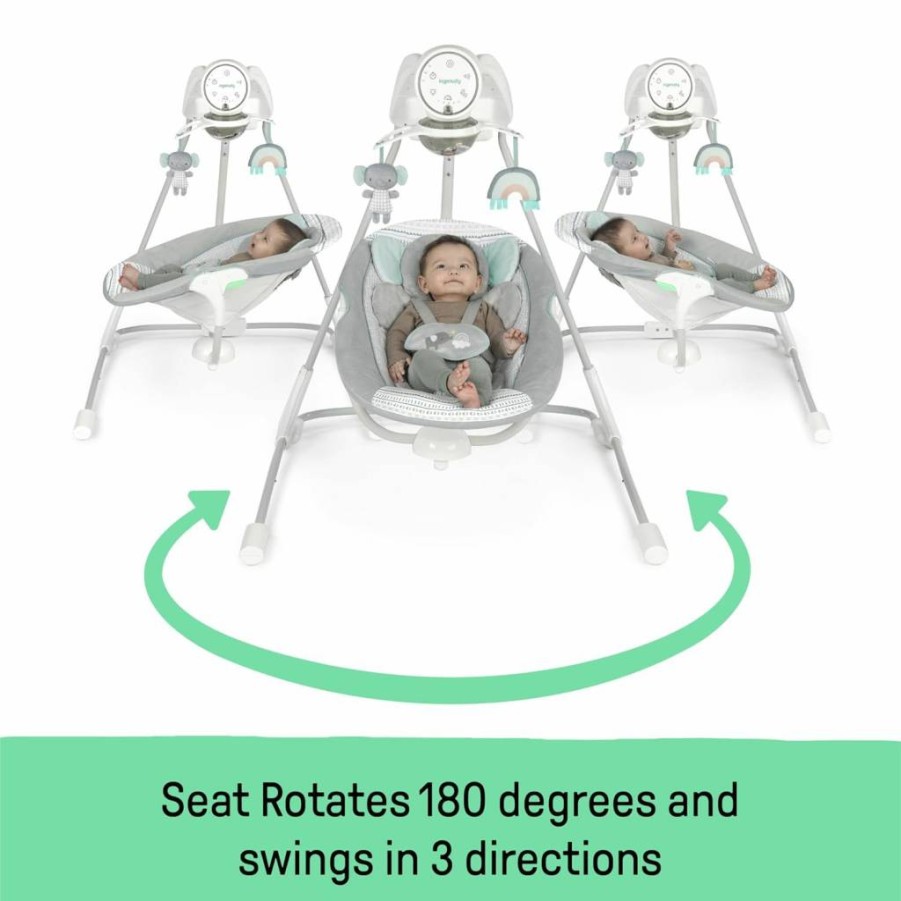 Ingenuity Inlighten 5-Speed Baby Swing with Swivel Seat, 5-Point Harness, Soothing Nature Sounds & Lights - Nally Owl Design for Infants