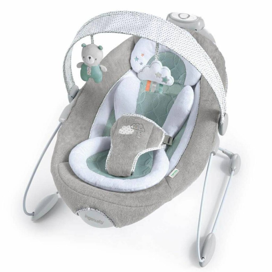 Ingenuity Smartbounce Automatic Baby Bouncer with White Noise, Music & Toy Bar – Includes 2 Plush Toys for Infants 0-6 Months (Up to 20 lbs) – Pemberton Design