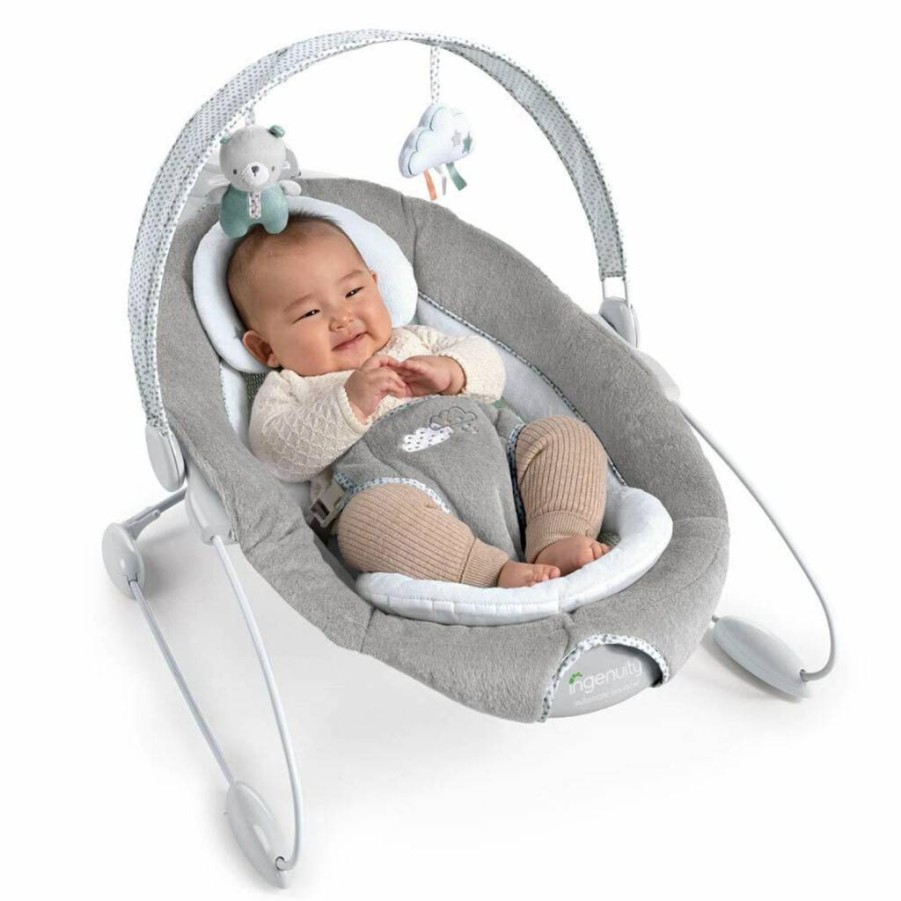 Ingenuity Smartbounce Automatic Baby Bouncer with White Noise, Music & Toy Bar – Includes 2 Plush Toys for Infants 0-6 Months (Up to 20 lbs) – Pemberton Design