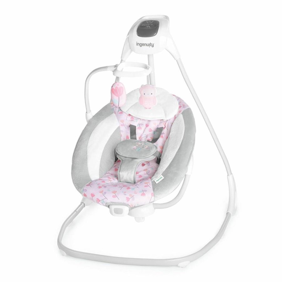 Ingenuity Raylan 2-in-1 Baby Swing & Rocker - 6-Speed, Lightweight, Compact with Vibrations & Nature Sounds for Infants 0-9 Months (6-20 lbs)