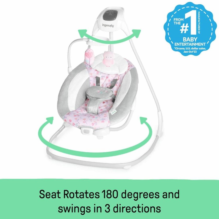 Ingenuity Raylan 2-in-1 Baby Swing & Rocker - 6-Speed, Lightweight, Compact with Vibrations & Nature Sounds for Infants 0-9 Months (6-20 lbs)