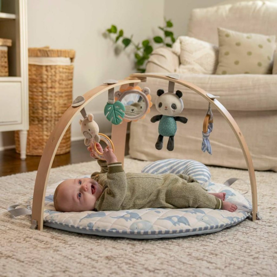 Ingenuity Cozy Spot Reversible Baby Play Mat with Wooden Toy Bar - Pink Calla Design for Newborns & Infants, Duvet Activity Gym