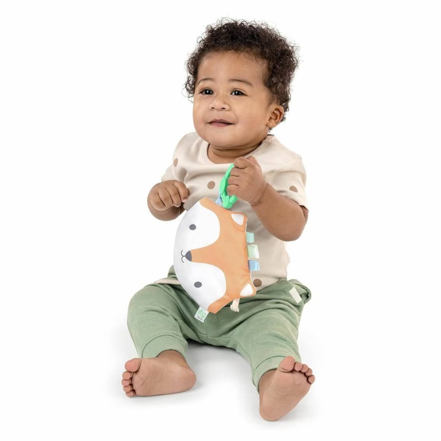 Ingenuity Fox Crinkle Toy for Babies - Satin Ribbon Tags, C-Link Attachment, Unisex Sensory Play (Kitt Design)