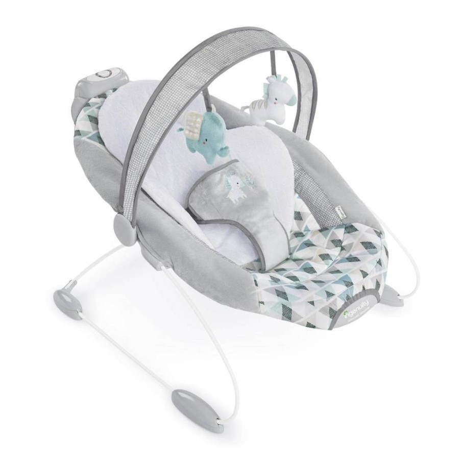 Ingenuity SmartBounce Automatic Baby Bouncer with Soothing Music, Nature Sounds, Removable Toy Bar & 2 Plush Toys – Chadwick Model for Infant Comfort