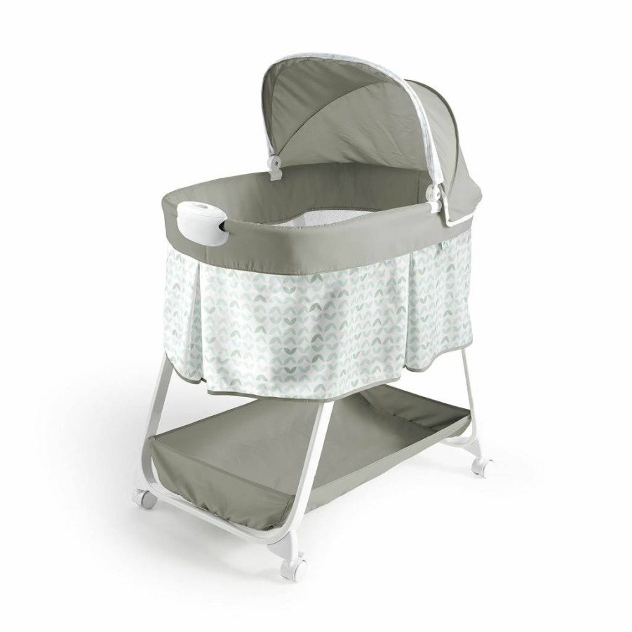 Ingenuity Lullanight Soothing Baby Bassinet with Night Light, Locking Wheels & Vibration - Portable Crib for Newborns to 5 Months, Gem Design, 33.4" x 20.6" x 43.8