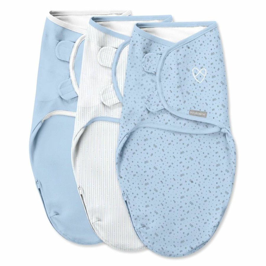 SwaddleMe Baby Swaddle 3-Pack, Small/Medium 0-3 Months, 7-14 lbs, Easy Change Zipper Design - Shooting Stars Pattern
