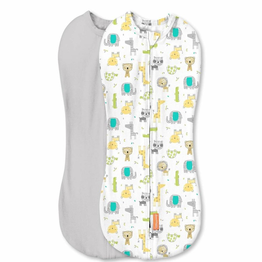SwaddleMe Baby Swaddle Pod 2-Pack - Soft Velboa, Two-Way Zipper for Easy Diaper Changes, Calms Startle Reflex, Improves Sleep, 0-2 Months, 1.0 Tog, Clouds & Stars Design